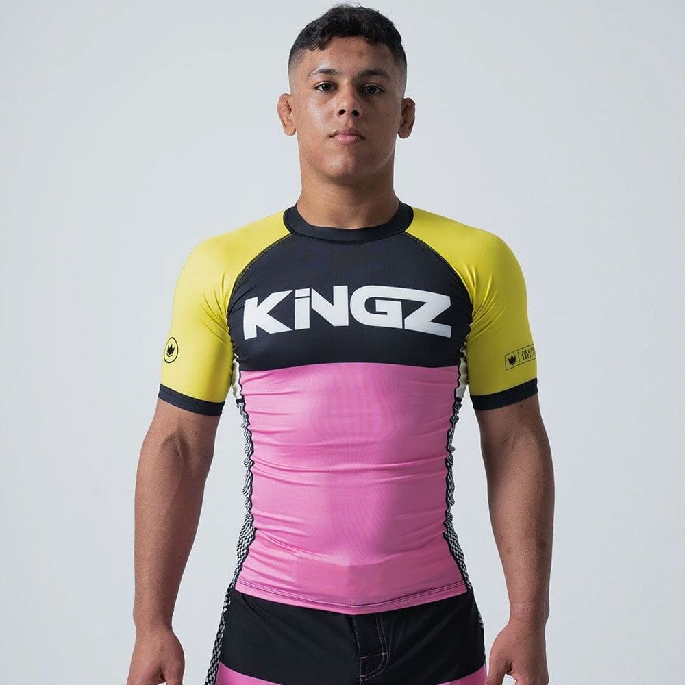 Kingz Retro Short Sleeve Rashguard Pink/Yellow