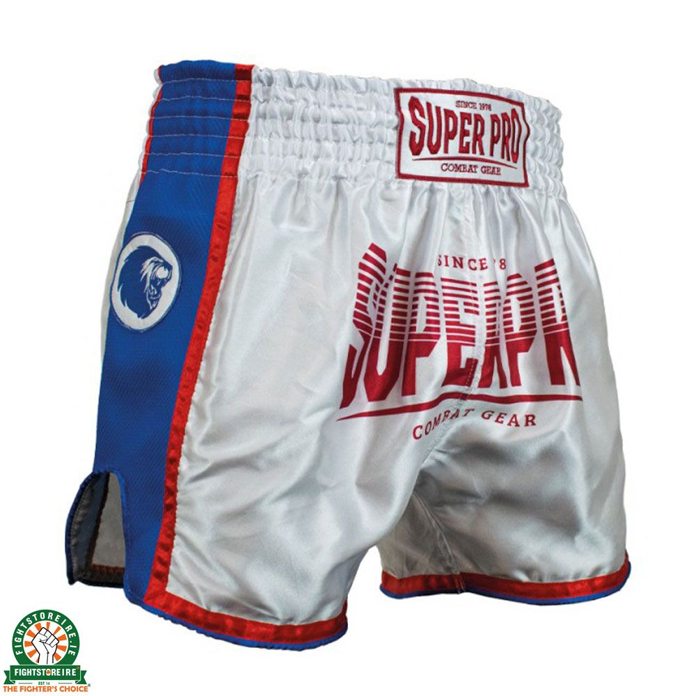 Super Pro Stripes Thai Boxing Short - White/Red/Blue
