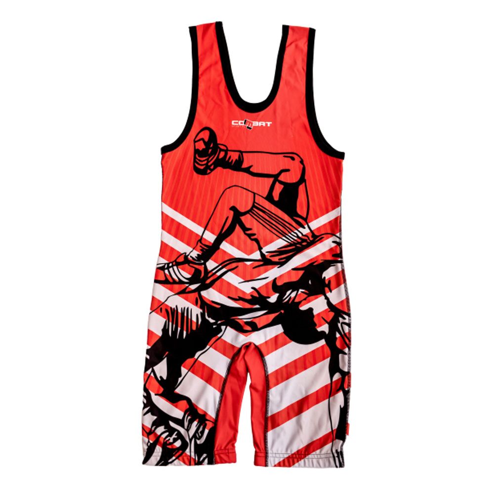 CS Kids Combat Stripes Wrestling Singlet Red