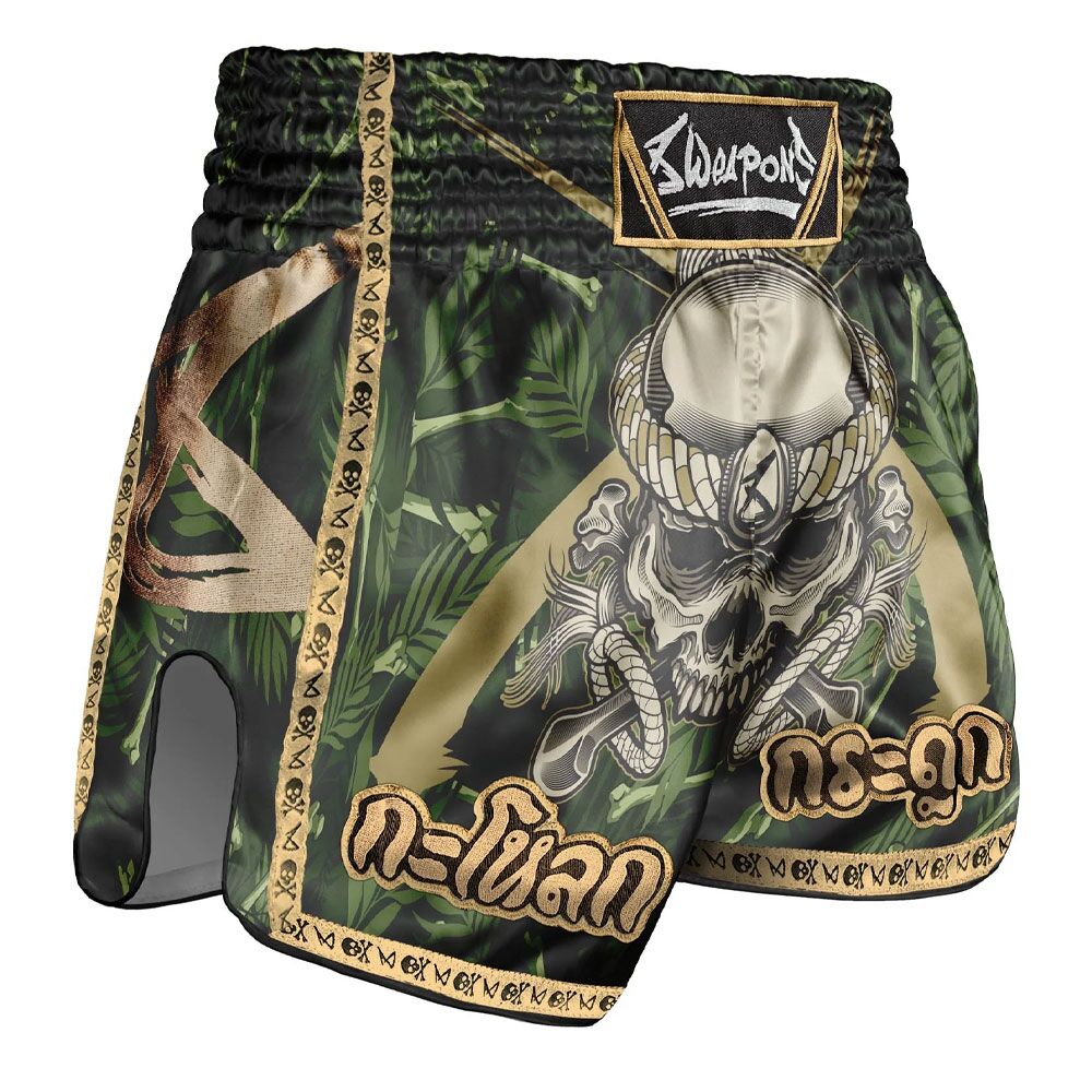 8 WEAPONS Bone Island Muay Thai Shorts Olive/Gold